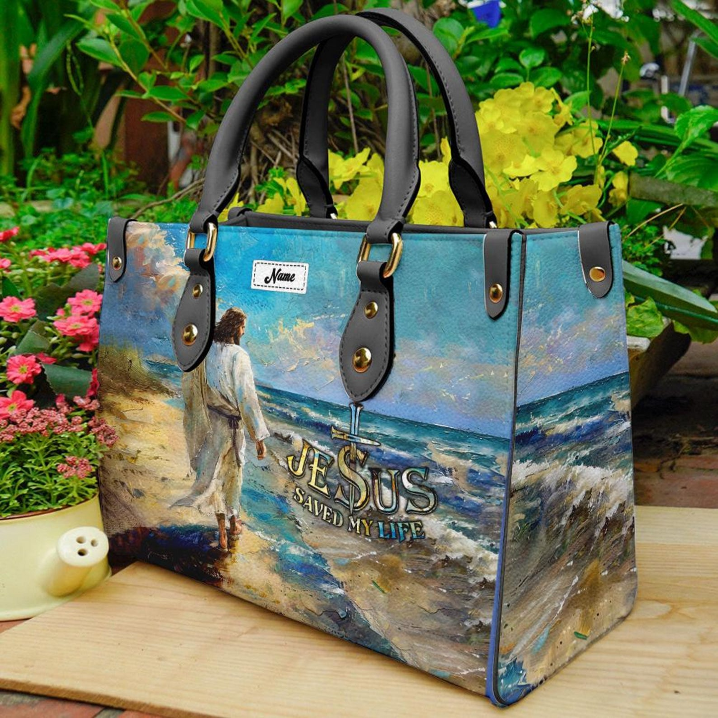 Jesus Saved My Life Bible - Personalized Leather Handbag