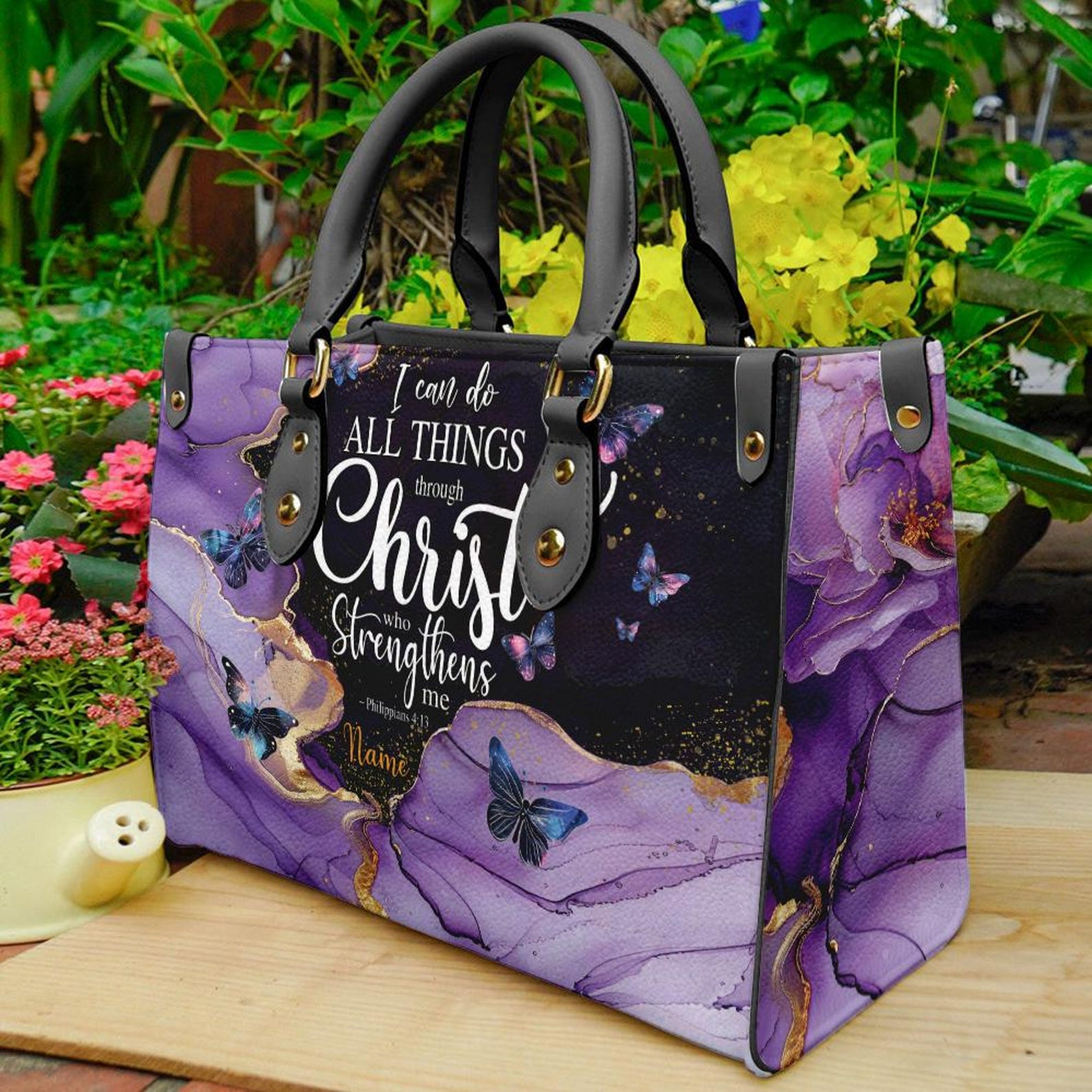 I can Do All Things Through Christ Bible - Personalized Leather Handbag