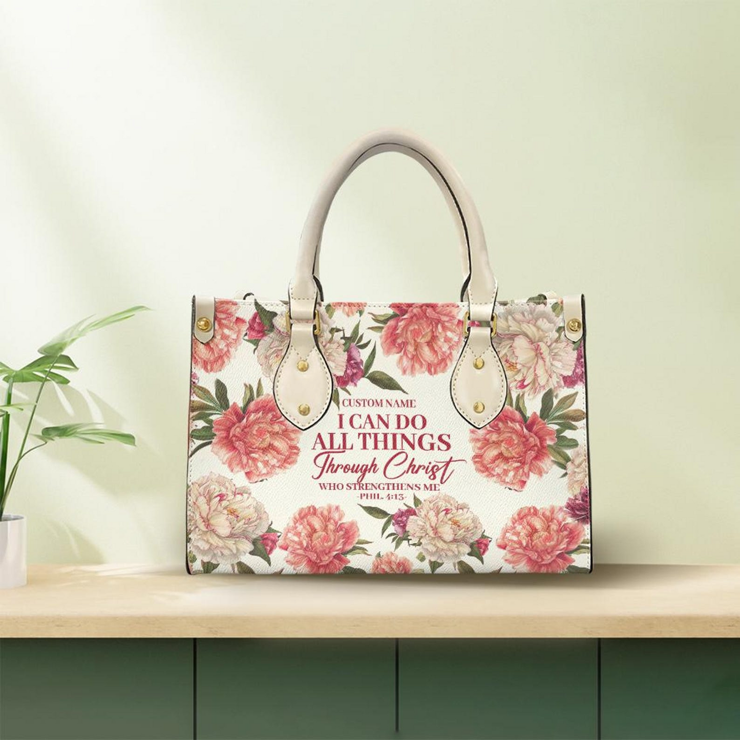 I Can Do All Things Through Him Who Strengthens Me - Personalized Leather Handbag