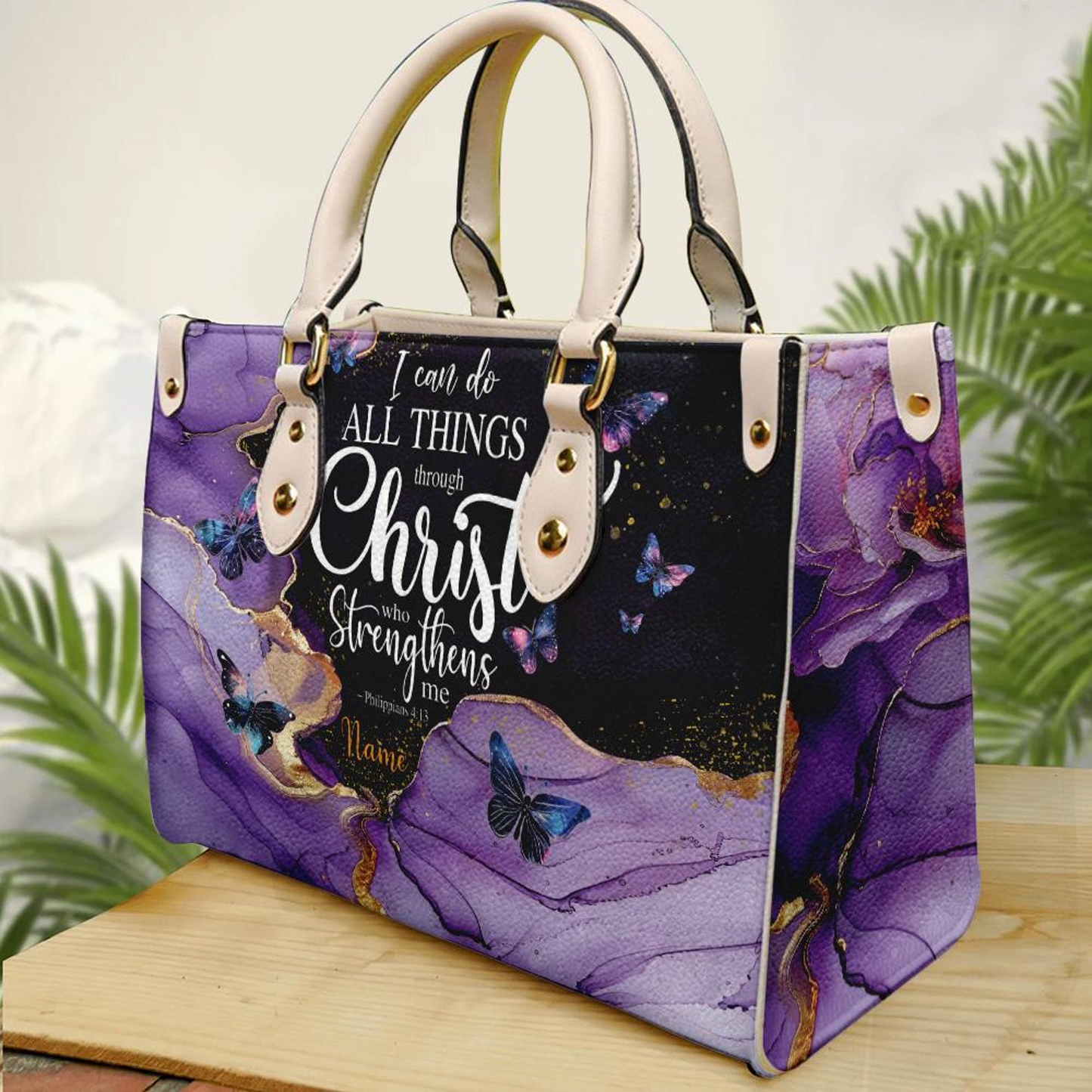 I can Do All Things Through Christ Bible - Personalized Leather Handbag