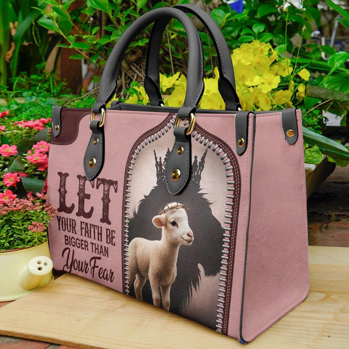 Let Your Faith Be Bigger Than Your Fear Jesus - Personalized Leather Handbag
