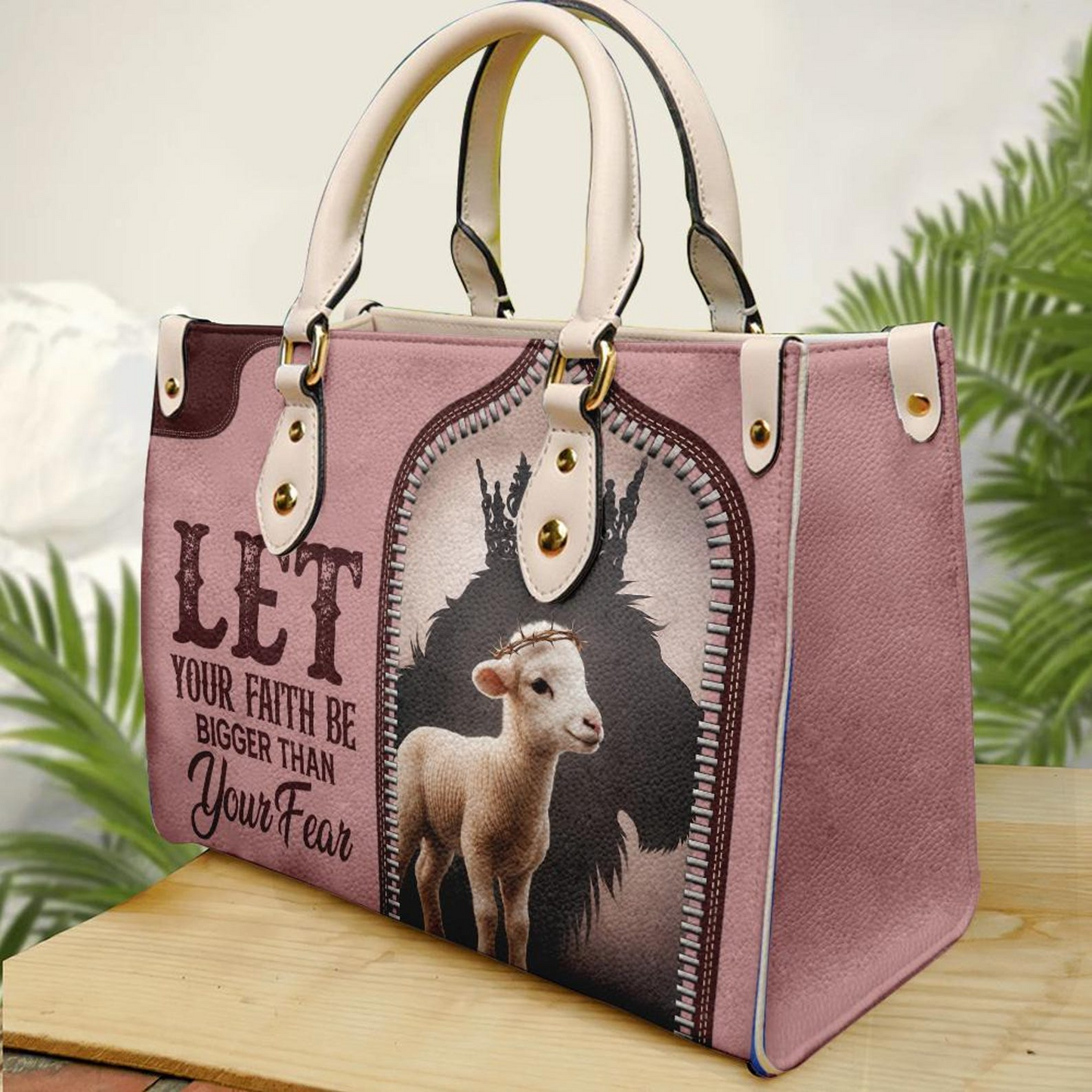 Let Your Faith Be Bigger Than Your Fear Jesus - Personalized Leather Handbag